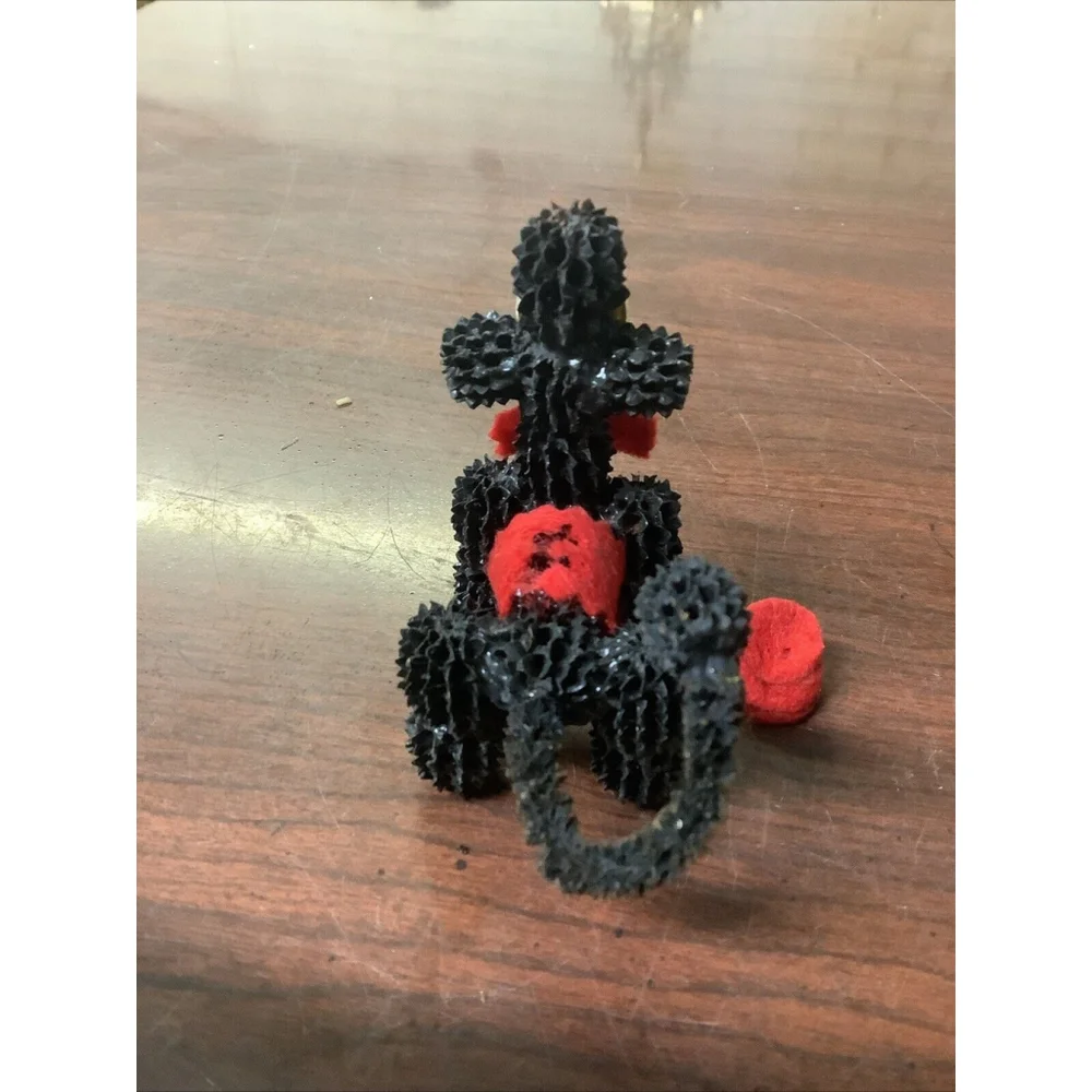 Quirky Vintage Hand Crafted Black Poodle Figurine Sweetgum Seed Pods
